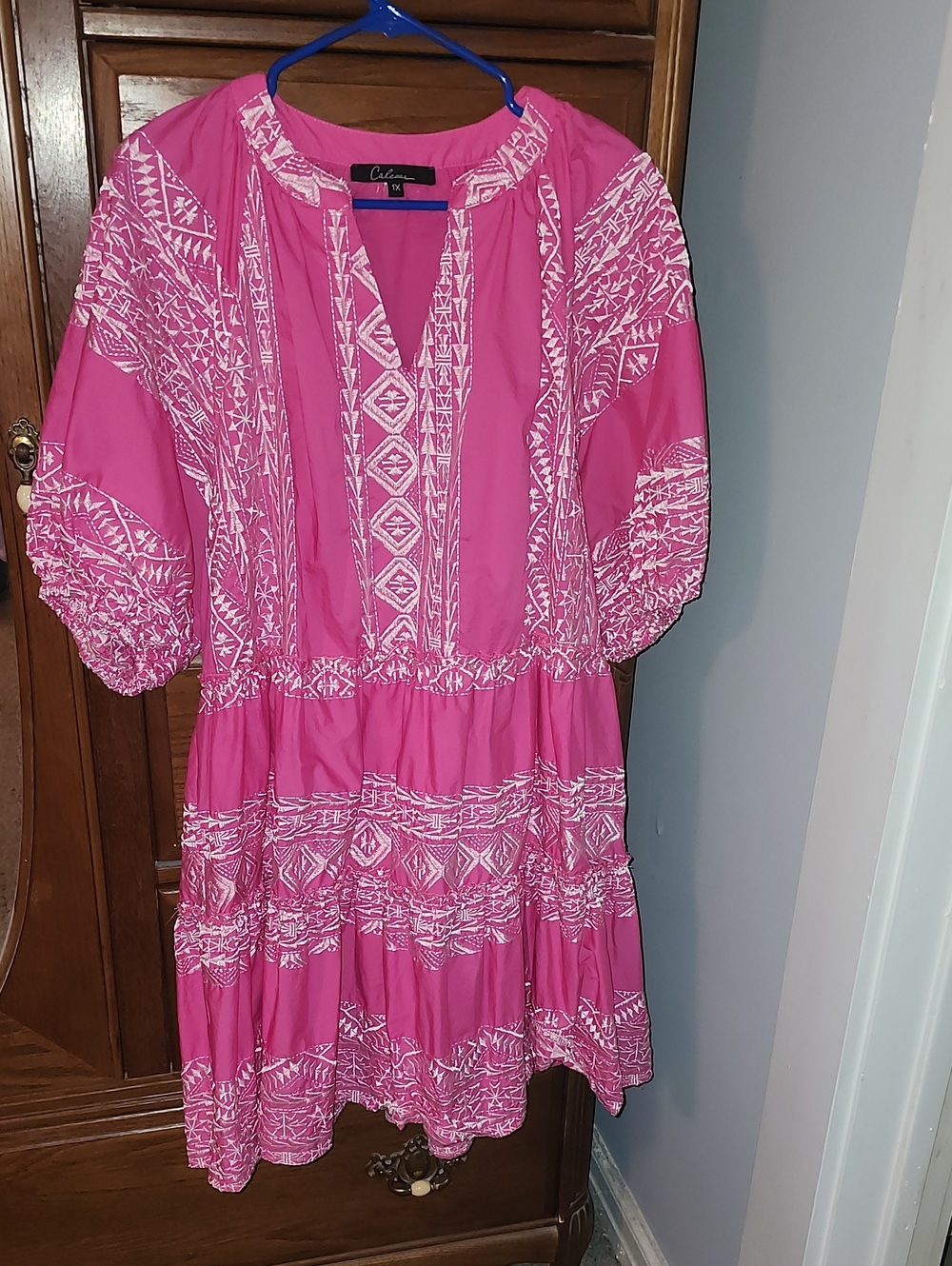 CALE Hot Pink Embroidered Mini Dress